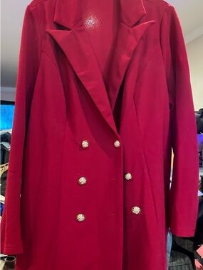 SHEIN Double-Breasted Crimson Blazer Coat with Decorative Buttons